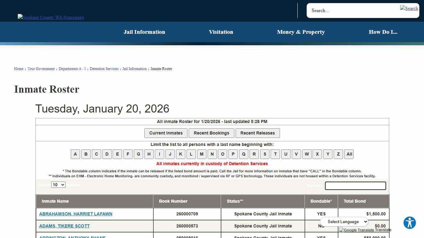 Inmate Roster | Spokane County, WA